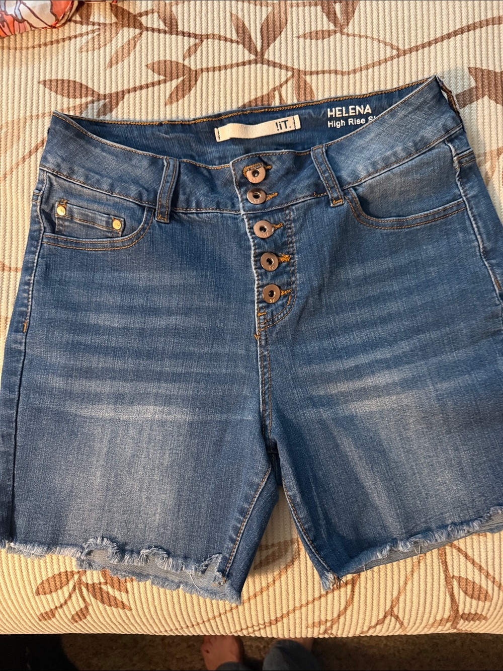 HELENA High Rise Button-Fly Denim Shorts - Blue